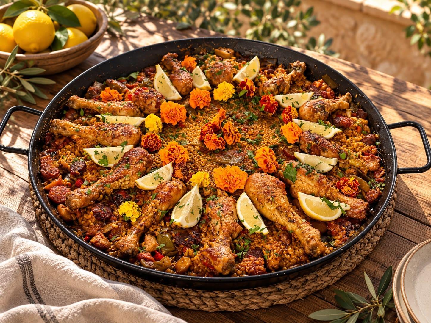 Paella for twelve. Chicken and chorizo